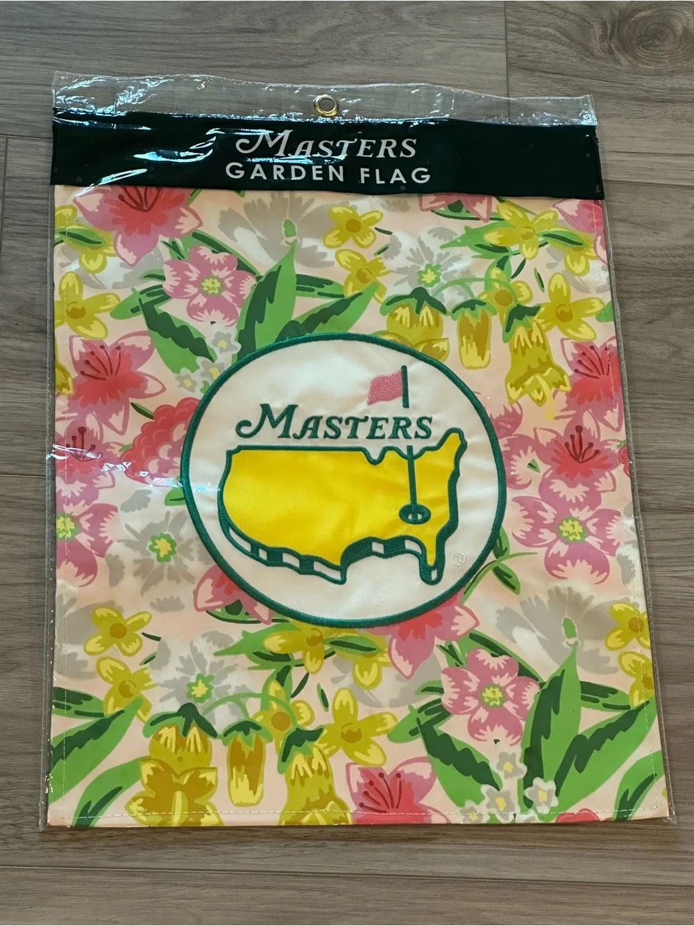 Masters Pink Floral Garden Flag with Yellow Logo